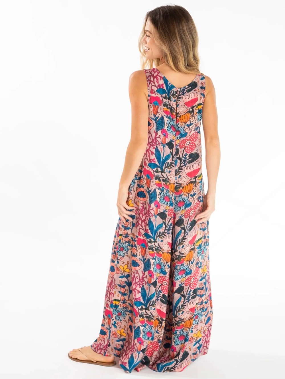 NATURAL LIFE Pink Floral V-Neck Wide-Leg Jumpsuit L/XL - Picture 2 of 6